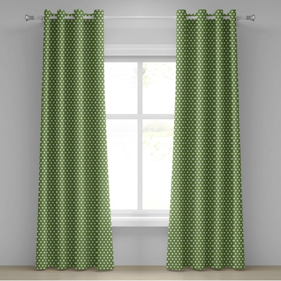 Ambesonne Green Grommet Curtain, White Simple Polka Dots, 50" x 120", Olive Green and White