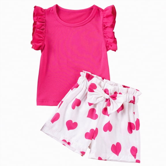 Hessimy Girls 2 Piece Summer Outfits Short Sleeve Top and Shorts Set,Summer Staple(Hot Pink,2-3 Years)