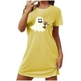 thumbnail image 4 of Sakmal Nuisettes Moomoo Extensibles pour Femmes Halloween Jaune Ultra Douces Grande Taille Robe Moomoo Col Rond Manches Courtes Imprimé Fantôme Nuisettes Courtes P-2TG, 4 of 4