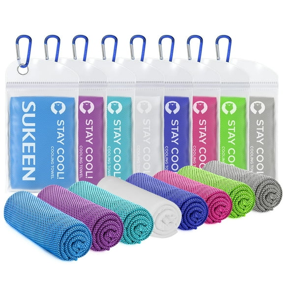Sukeen 8 Pack cooling Towel (40x12), Ice Towel Sets,Soft Breathable chilly Towel,Microfiber Towel for Yoga,Sport,Running,gym,Workout,camping,Fitness,Workout