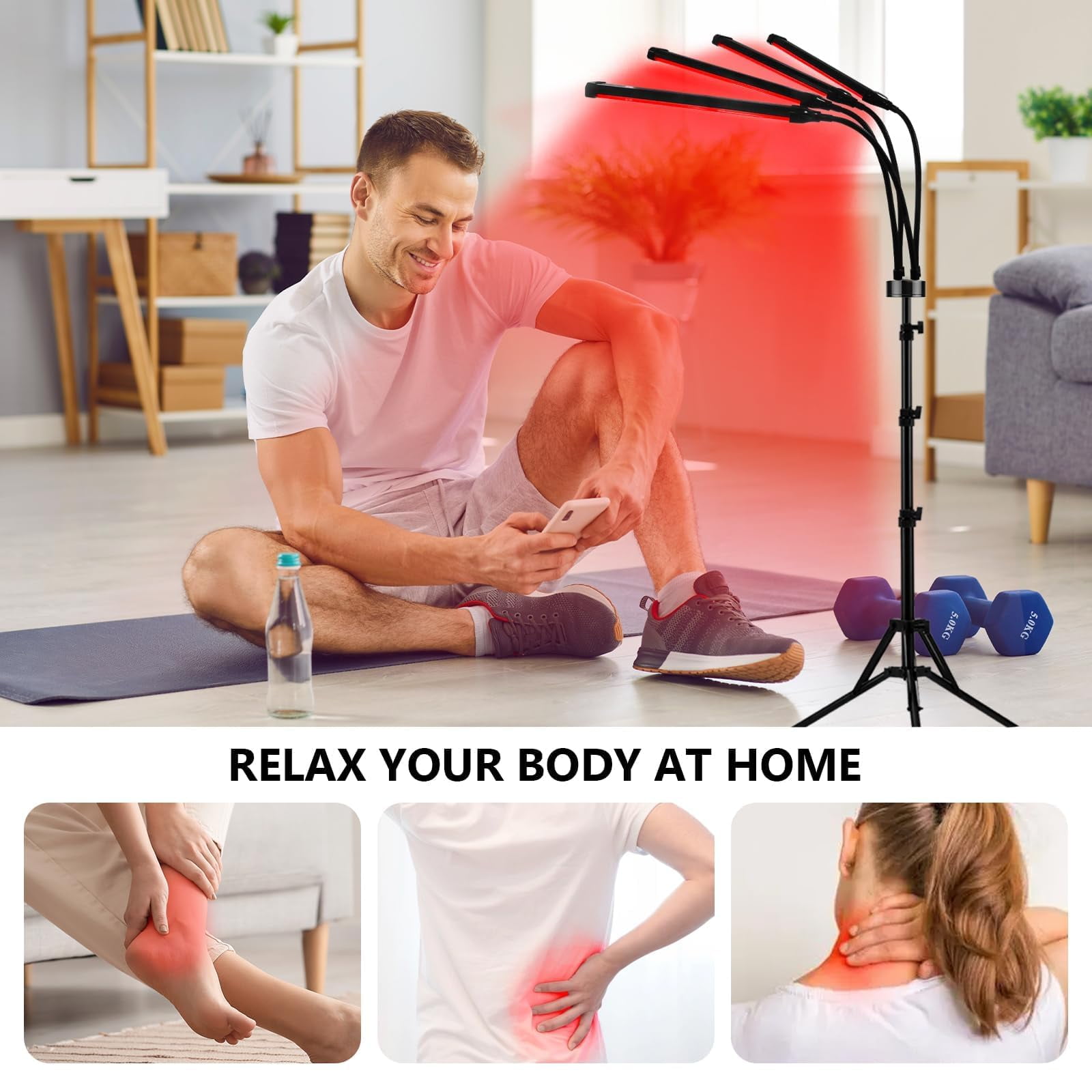 Red Light Therapy Lamp, 660nm & 850nm & 940nm Infrared Light Therapy Lamp with Stand, Height Adjustable & Angle Adjustable & Timer, 32W 180LEDs Infrared Light Therapy for Body