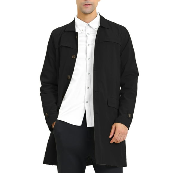 Gabardina para hombre Chaqueta con botones de un solo pecho Abrigo largo Negro S