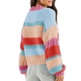 thumbnail image 2 of Womens Color Block Sweater Striped Chunky Knit Cropped Sweaters Crewneck Fall Long Sleeve Loose Pullover Tops, 2 of 3