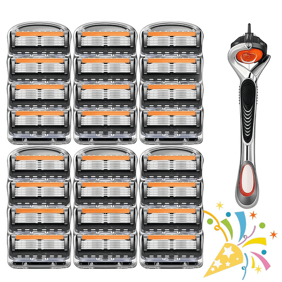 LHYXU 24Pcs Men's Razor Blade Replacement Set With Free Handle - Ultra Sharp Stainless Steel Blades For Smooth Shaving, For Face Head Body Shaving