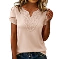 thumbnail image 4 of ctdiral Womens Lace V Neck Shirts Boho Short Sleeve Blouses Lightweight Solid Color Tunic Tops Summer Vacation Tops Beige L, 4 of 9