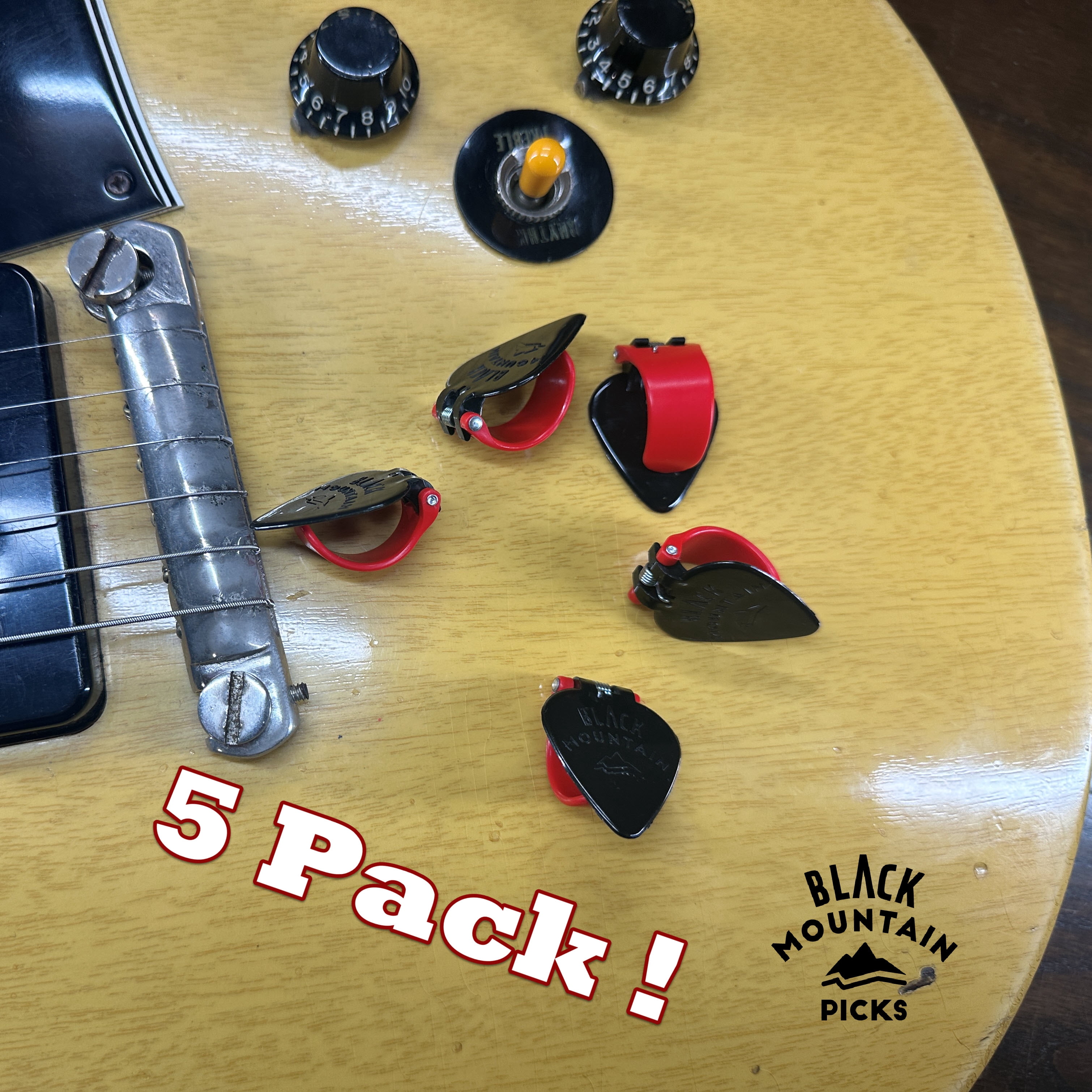 5X BLACK MOUNTAIN Spring Loaded Guitar Thumb Picks | Heavy Gauge Universal Fit