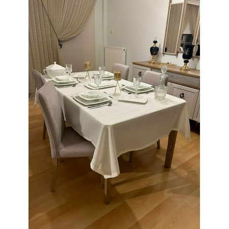 

Meral Kurşun Collection Polyester Linen Glitter Tablecloth Cream