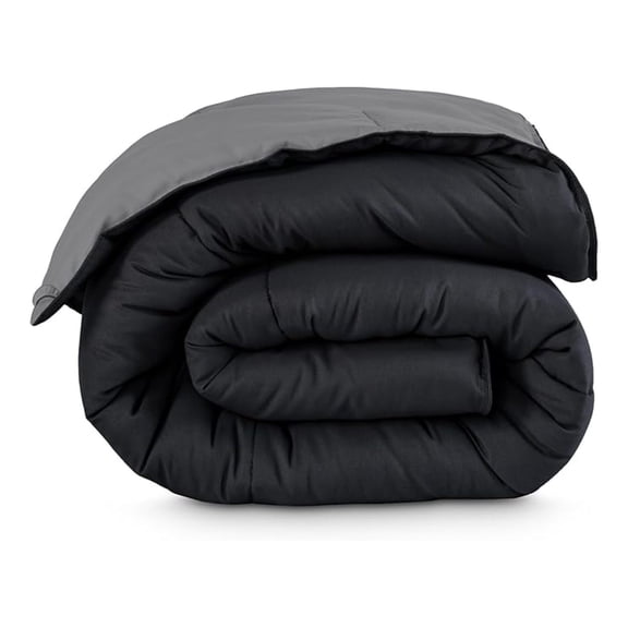 Twin/Twin Extra Long Comforter - Reversible Colors - Goose Down - Ultra-Soft - Premium 1800 Series - All Season Warmth - Bedding Comforter (Twin/Twin XL, Black/Grey)