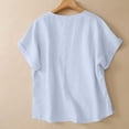 thumbnail image 5 of ClodeEU Women's Linen Blend V Neck Short Sleeve Top with Rolled Cuff Sleeves ,Solid Color Casual Spring Summer Blouse Light Blue,Women's Plus L, 5 of 5