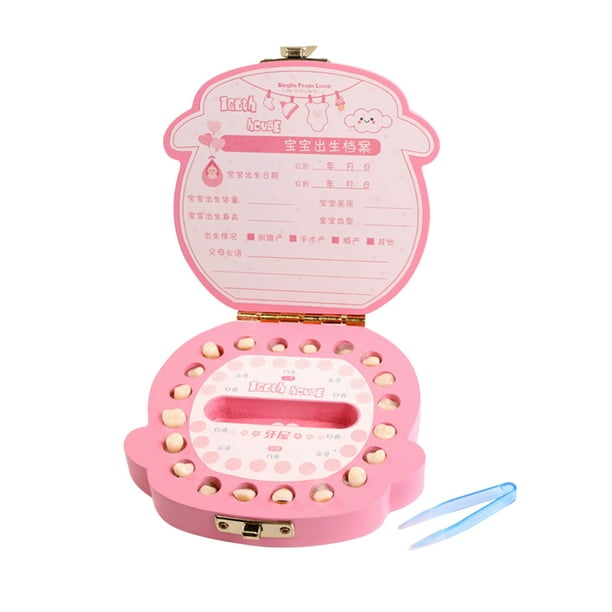 EeaseMX Caja creativa para guardar dientes de leche, de madera, para guardar dientes de leche, recuerdo (caja rosa)
