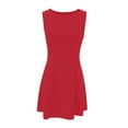 thumbnail image 5 of Summer Dresses For Women Solid Color A Line Sleeveless Boat Neck Mini Club Party Casual Dress Sundress Activewear,Red,XL, 5 of 5