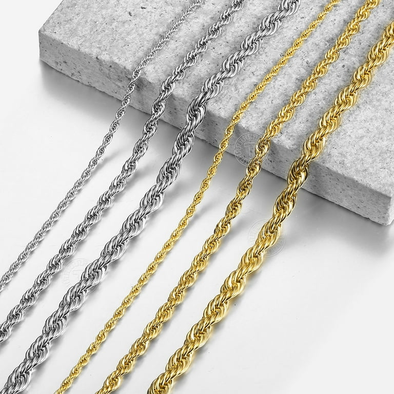 ★HARANG★ HR 330N_Silver Half & Half Chain Necklace Hermah Twisted Rope Chain Necklace, Silver/Gold Stainless