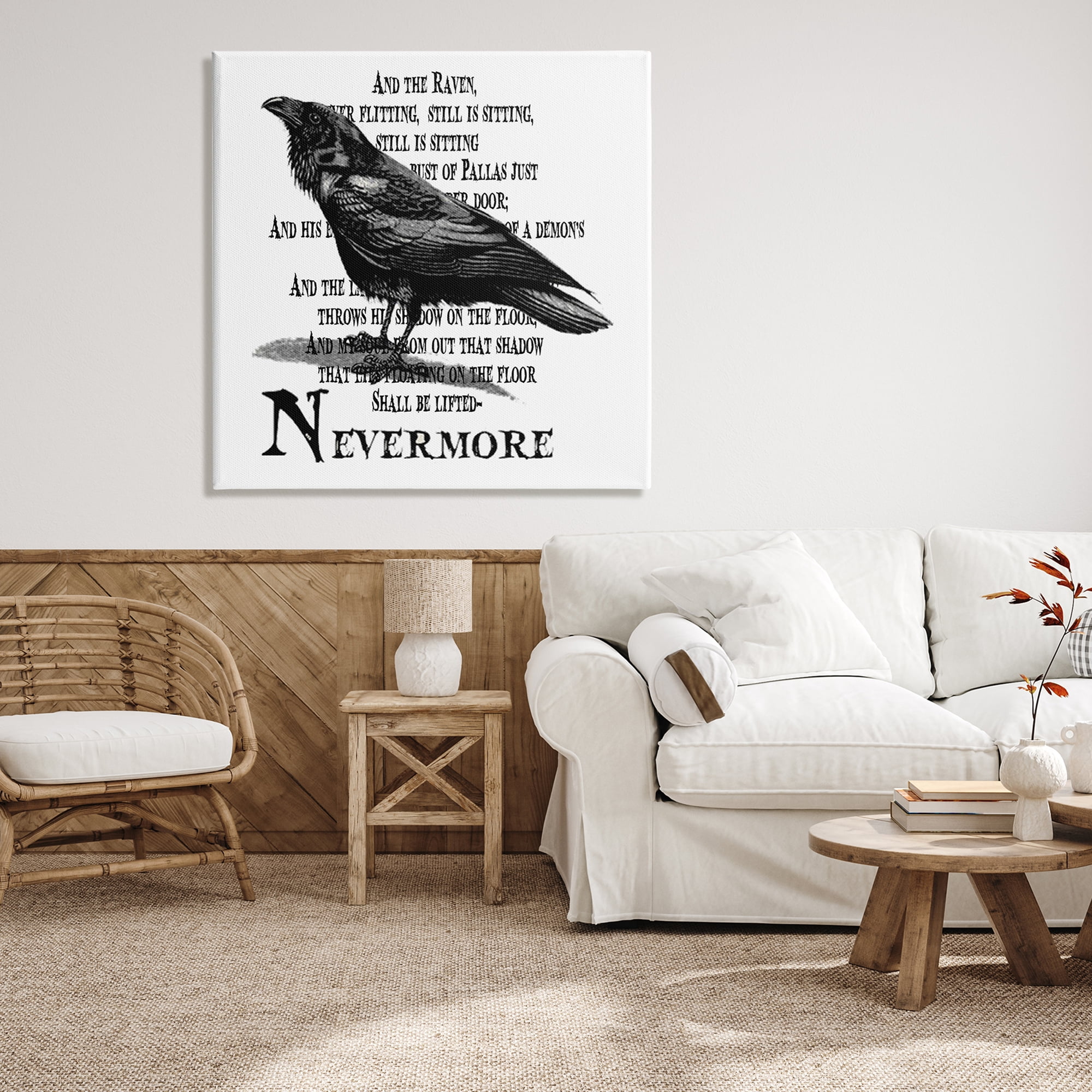 Black Crow Raven Creepy Halloween Text Quote Animals & Insects Graphic Art Gallery-Wrapped Canvas Print Wall Art