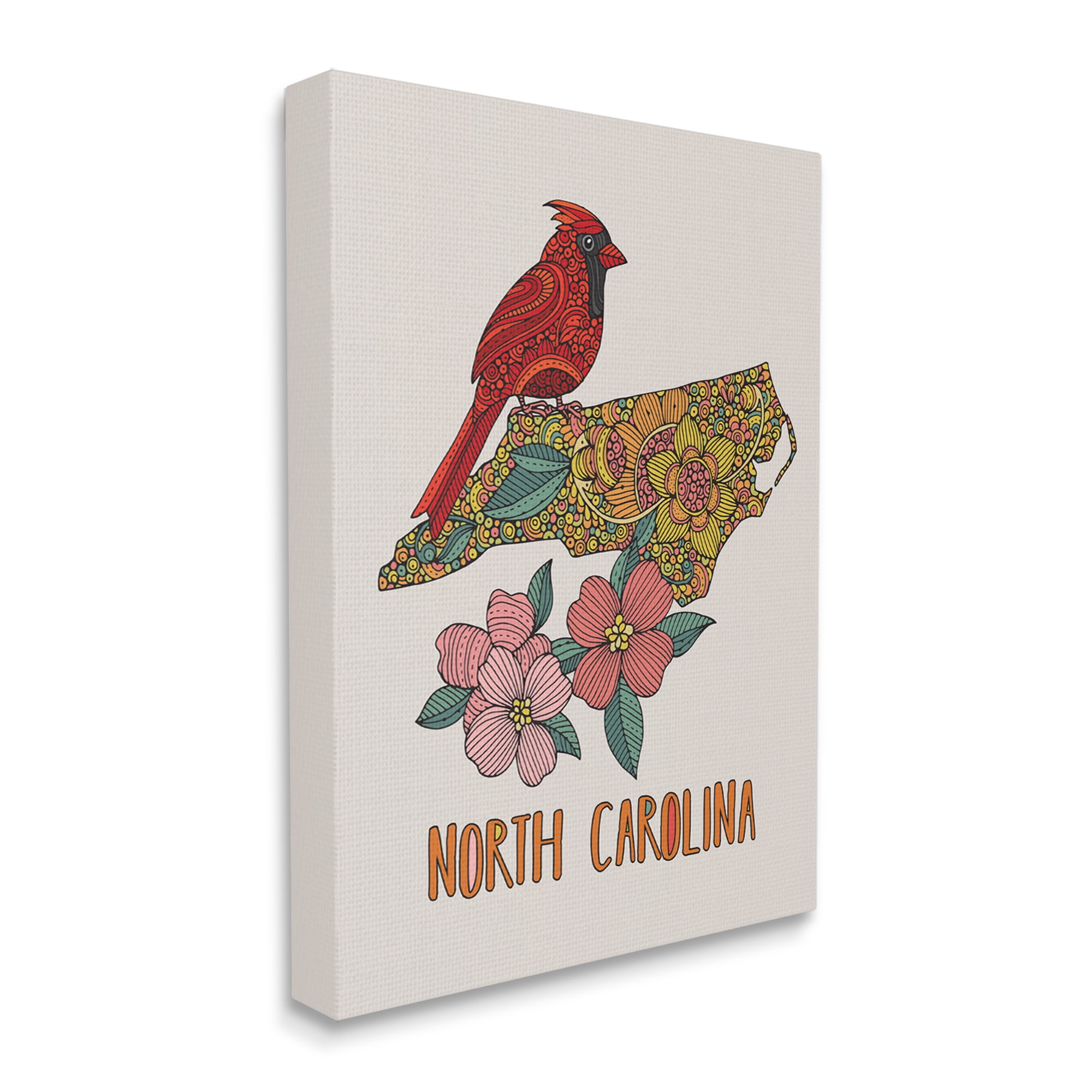 Stupell Industries North Carolina Cardinal Detailed Floral State Pattern Graphic Art Gallery Wrapped Canvas Print Wall Art, Design by Valentina Harper
