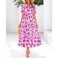 thumbnail image 2 of Vestido Dowerme para verano de 2025, casual, manga abullonada, cuello en V, floral, 2 of 8