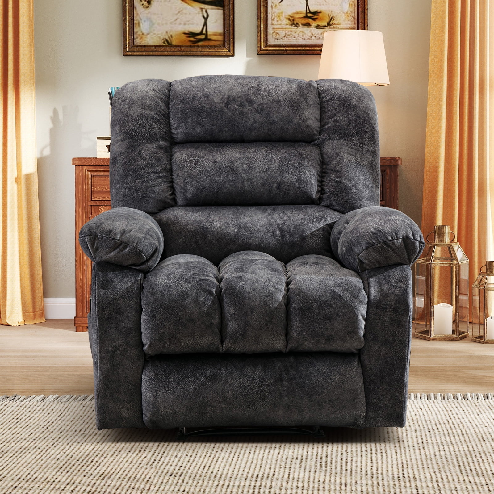 Bonzy Home Recliner Chair with Massage and Heat Overstuffed Fabric Metal frame Manual Reclining Chair Sofa for Living Room