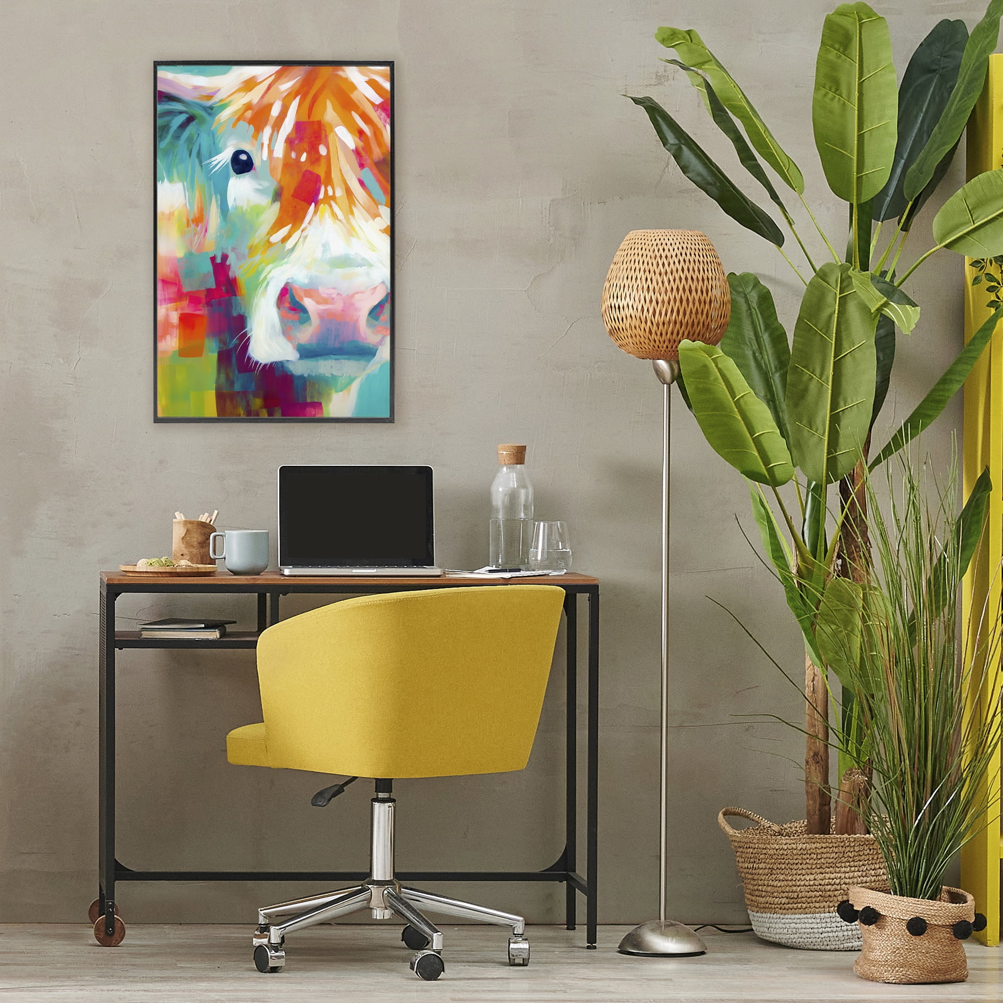 Stupell Industries Highland Portrait in Brights Black Framed Giclee Art, design by Chromatic Storm Studio