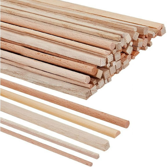 5 Style Wood Craft Sticks Dowel Rods for Braiding Tapestry Column & Half Round & Rectangle PeachPuff 300~305x3~7x3~7mm 70pcs/bag