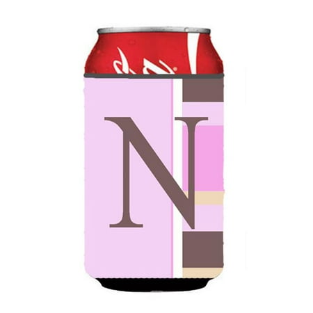 

Letter N Initial Monogram - Pink Stripes Can or Bottle Hugger