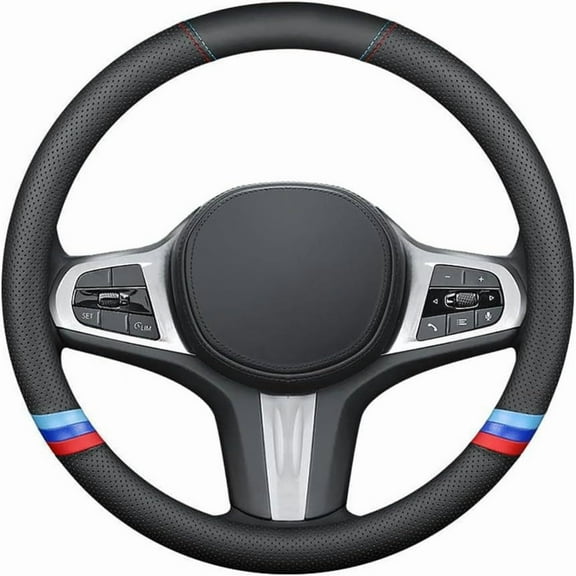 New Nappa Leather Car Steering Wheel Cover, Comfortable, Non-Slip, Sporty Style. for BMW Car Steering Wheel Covers. Black and Blue