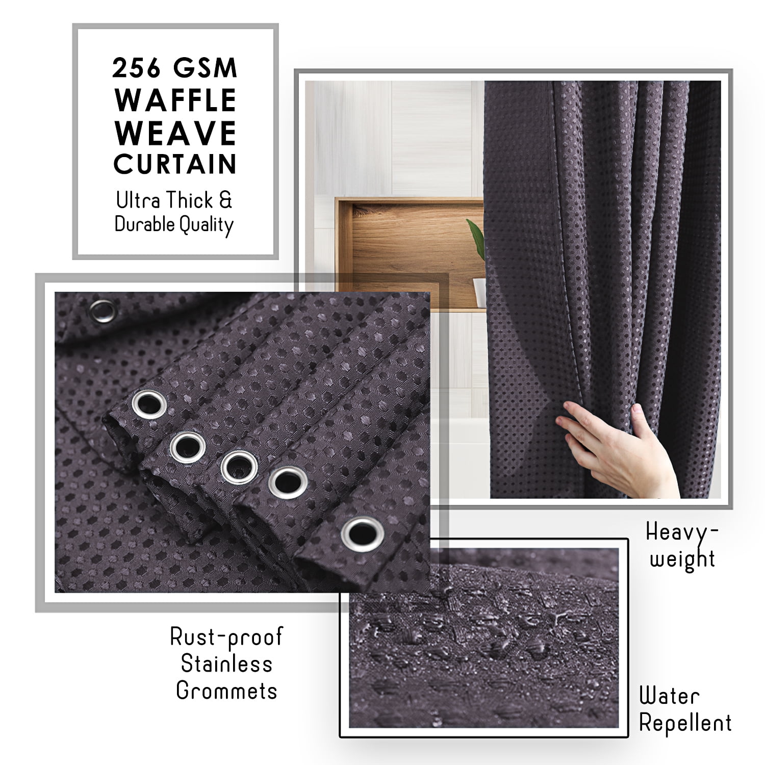 (3 pack) LammaLoe Purple Shower Curtain, Waffle Weave Heavy Duty Fabric Shower Curtain, 72” x 72" Hotel Luxury 256 GSM Bathroom Curtains