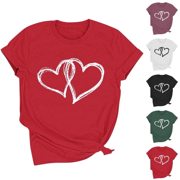Aboser Valentines Day T Shirts for Women Cute Going Out Tops Funny Love Heart Graphic Tees Casual Short Sleeve Blouse Soft Round Neck Vacation Tee Shirt