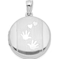 thumbnail image 1 of Sterling Silver Rh 20mm Grooved&Polished Handprints & Hearts Round Locket (28.35 X 20.5) Made In Hong Kong qls919, 1 of 5