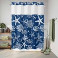 thumbnail image 6 of No Hook Shower Curtain, Navy Blue Coastal Shower Curtains for Bathroom with See Through Top Window, Nautical Beach Starfish Coral Summer Waterproof & Washable Bath Curtain Stall 48"x72", 6 of 9