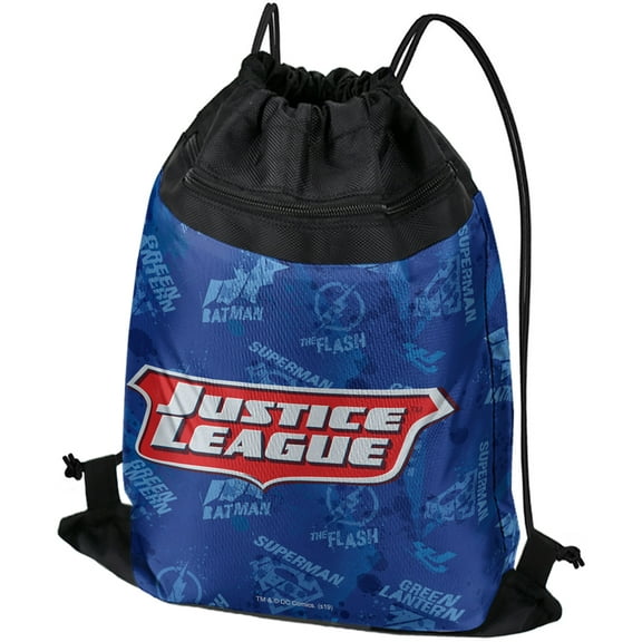 Justice League Logo Drawstring Backpack Sports Bag Sackpack 17" x 13", Perfect for Gym, Yoga or Practice