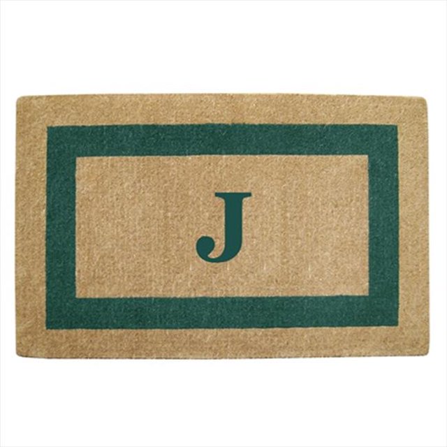 Nedia Home 02086J Monophoto - Cadre Vert 30 x 48 Po Tapis de Sol en Fibre de Coco Résistant - Monogrammé J