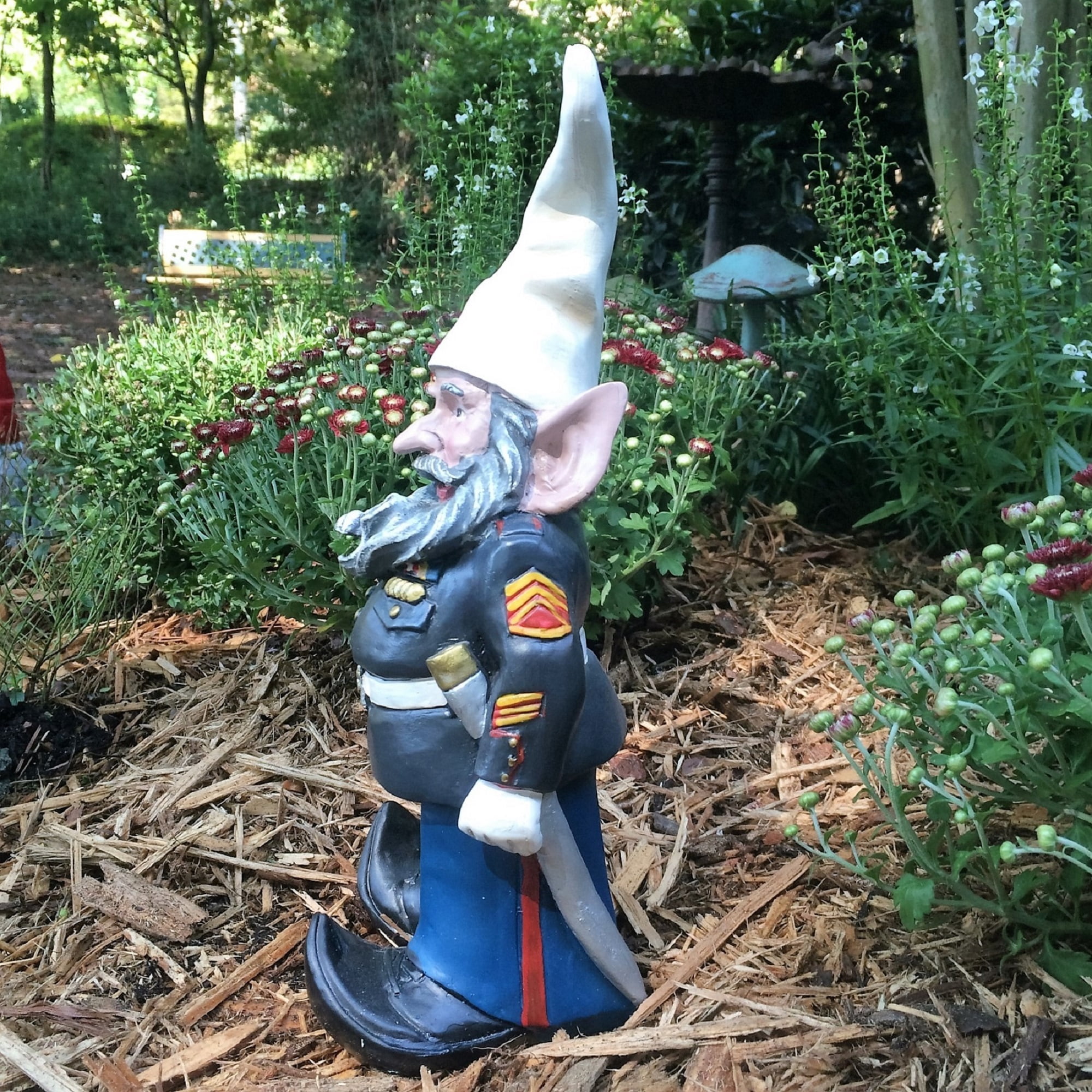 Nowaday Gnomes - "Ooh Rah" Marine Gnome Military Soldier Dress Blues with Sword Home & Garden Gnome Statue 14"H