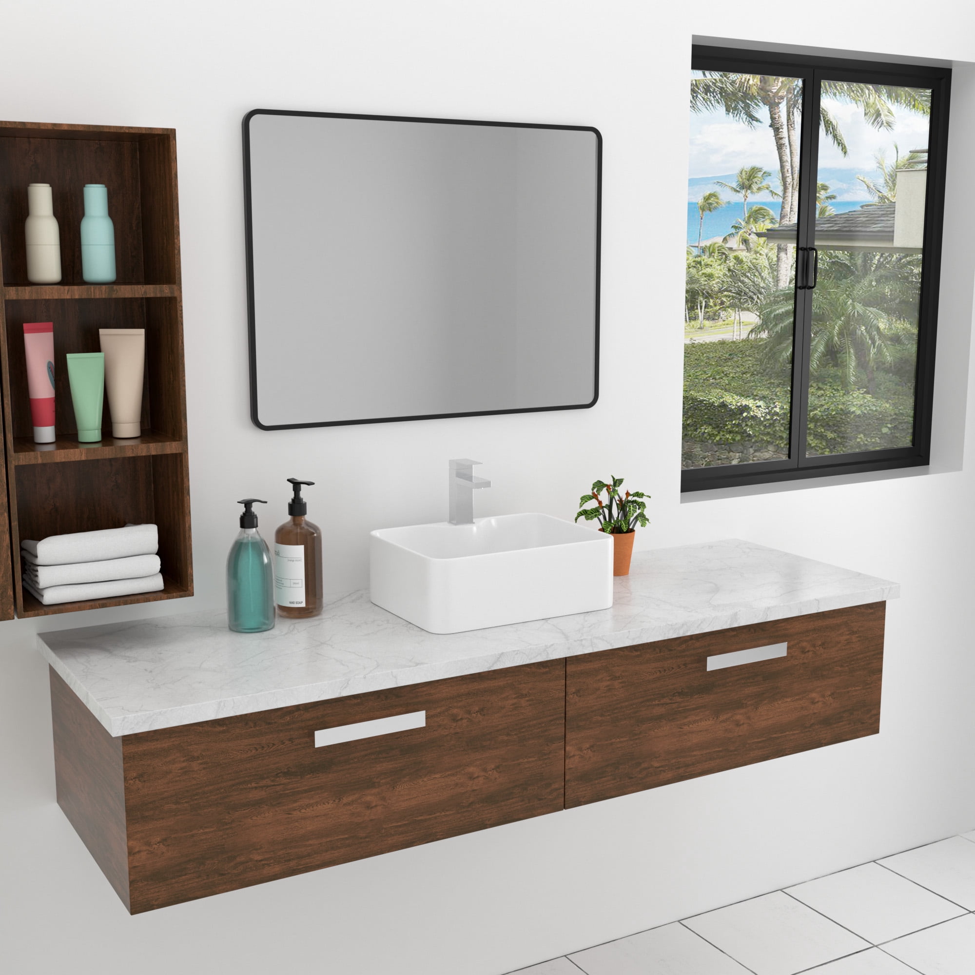 Mocoloo Bathroom Sink 16"x12" Rectangle Above Counter White Porcelain Ceramic Modern Vanity Sink Art Basin with Faucet Hole