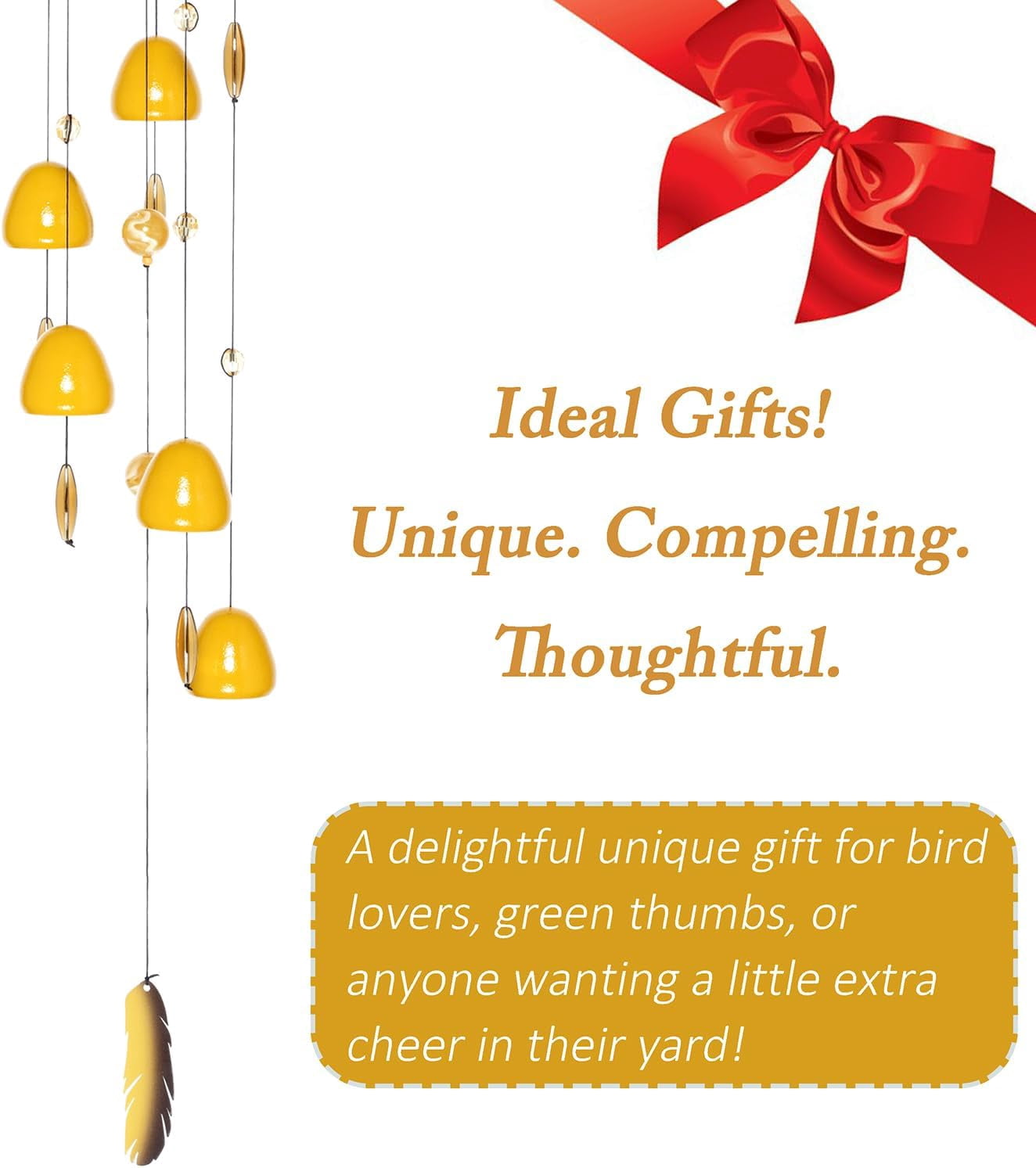 American Goldfinch Bird Wind Chimes with Bells, Large Unique Birds Chimes for Garden Backyard Church Hanging Decor, 40"