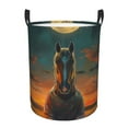 thumbnail image 1 of Balery Sunset Prairie Meditating Horse Cesta de ropa redonda con asas, impermeable, independiente, para ropa, juguetes, dormitorio y familia-Medium, 1 of 6