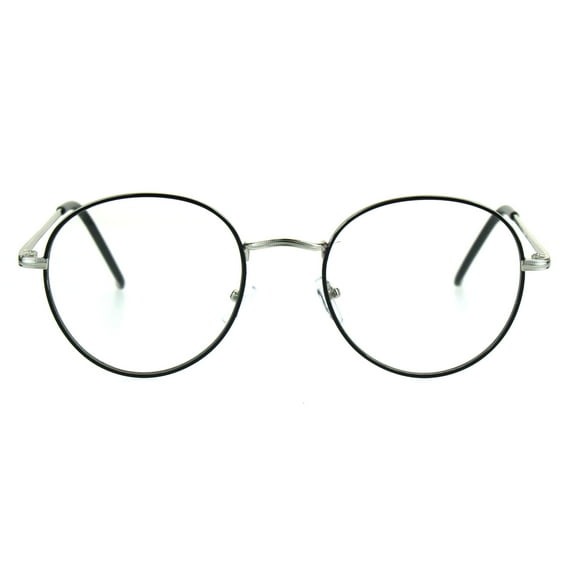 Classic 90s Metal Rim Round Clear Lens Eye Glasses Frame Silver Black