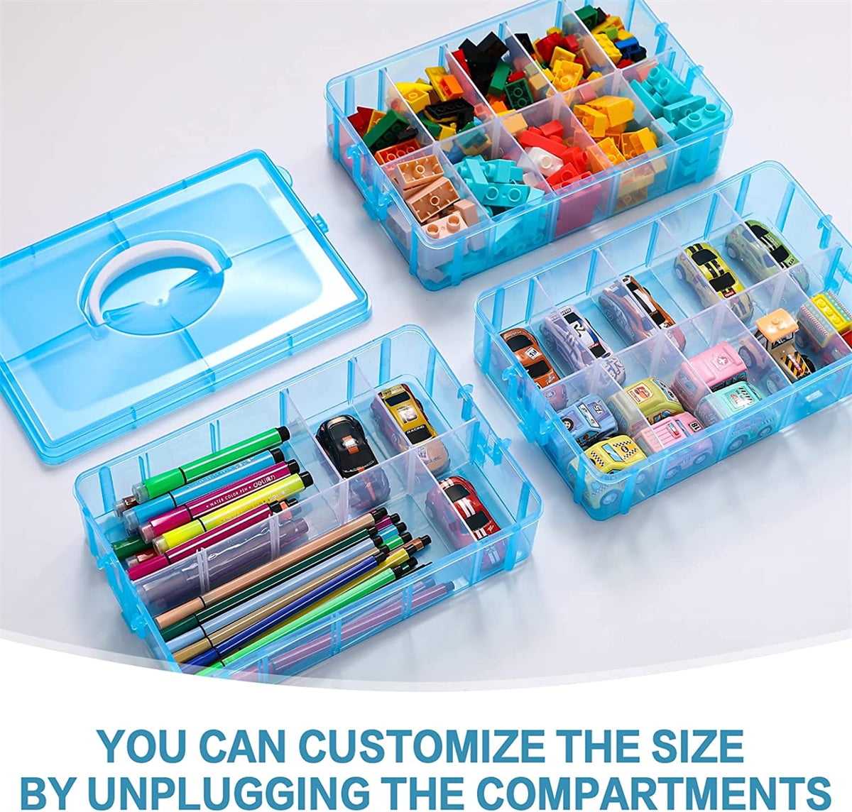 Casewin 3-Tier Stackable Craft Organizers and Storage Box with 30  Compartments,Bead Organizer,Plastic Storage Box for Toys,Dolls, Arts and  Craft, Tape, Rock Collection, Ribbons 