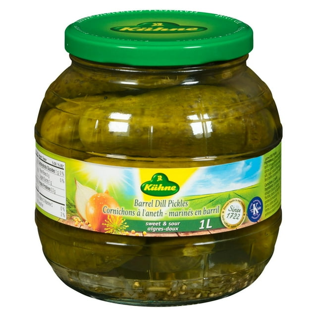 Kuhne Whole Barrel Dill Pickles, Mild Spice, 1 L Glass Jar