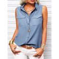 thumbnail image 3 of Sleeveless Women Lapel Casual Button Blouse Turn-down Collar Lady Solid Tops, 3 of 5