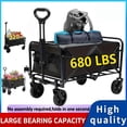 thumbnail image 2 of 220/450/680 LBS Heavy Duty Folding Wagon Cart, All-Terrain Utility Cart with 600D Oxford Fabric, for Camping, Garden, Beach & Shopping, Black, 2 of 16