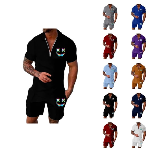 Short Sets for Men Short Sleeve Quarter Zip Polo Shirt and Shorts 2 Piece Matching Set Mens Summer Outfits