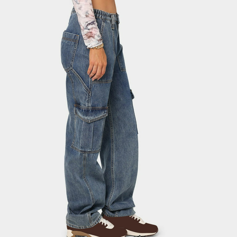 JWZUY High Waist Baggy Cargo Pants for Women Flap Pocket Relaxed