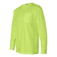 thumbnail image 2 of Adult 6.1 oz., 100% Cotton Long Sleeve Pocket T-Shirt LIME GREEN M, 2 of 5