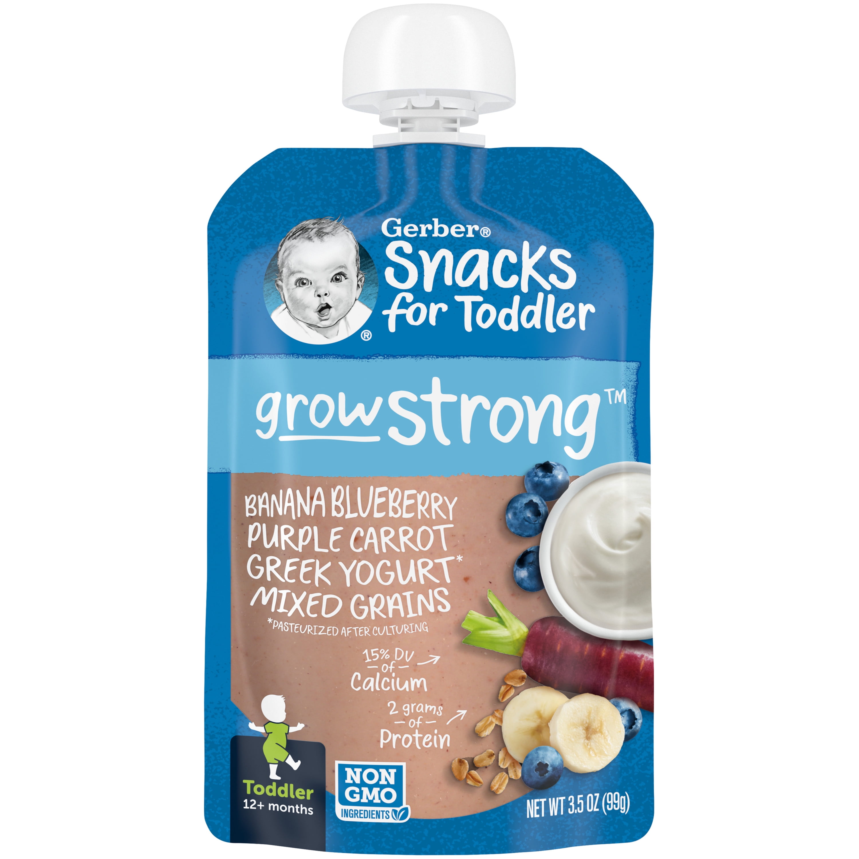 Gerber Toddler Food, Banana Blueberry Purple Carrot Greek Yogurt Mixed Grains, 3.5 oz Pouch