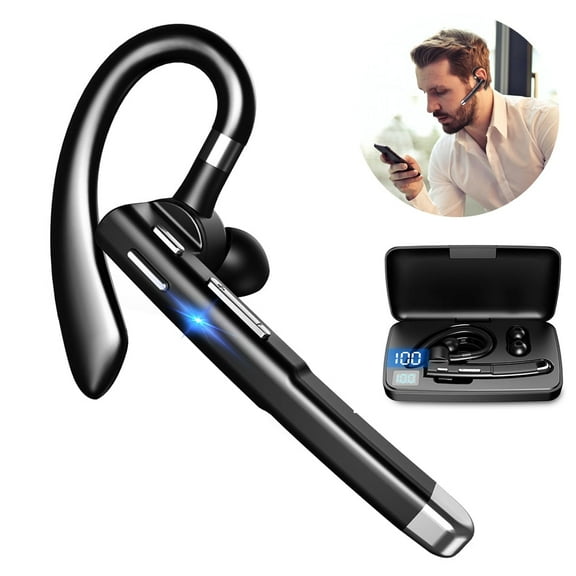 PLGEBR Bluetooth Earpiece for Cell Phones Bluetooth V5.1 Headset with Charging Case with CVC8.0 Noise Canceling Mic for Office/Driving
