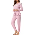 thumbnail image 4 of INSPIRE CHIC Women's Pajama Sets Peter Pan Collar with Chest Pads Long Sleeves Lounge Sets S Pink, 4 of 6