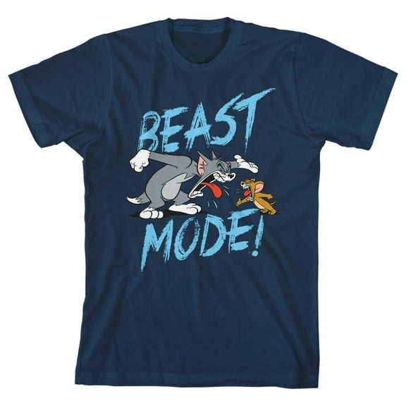 Tom & Jerry Beast Mode Youth Navy Blue Graphic Tee-Small