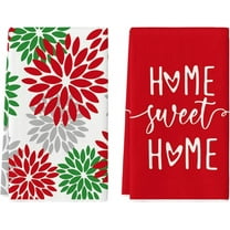 Red Green Home Sweet Home Boho Christmas Kitchen Towels Dish Towels, 18x26 Inch Seasonal Decoration Hand Towels Set of 2