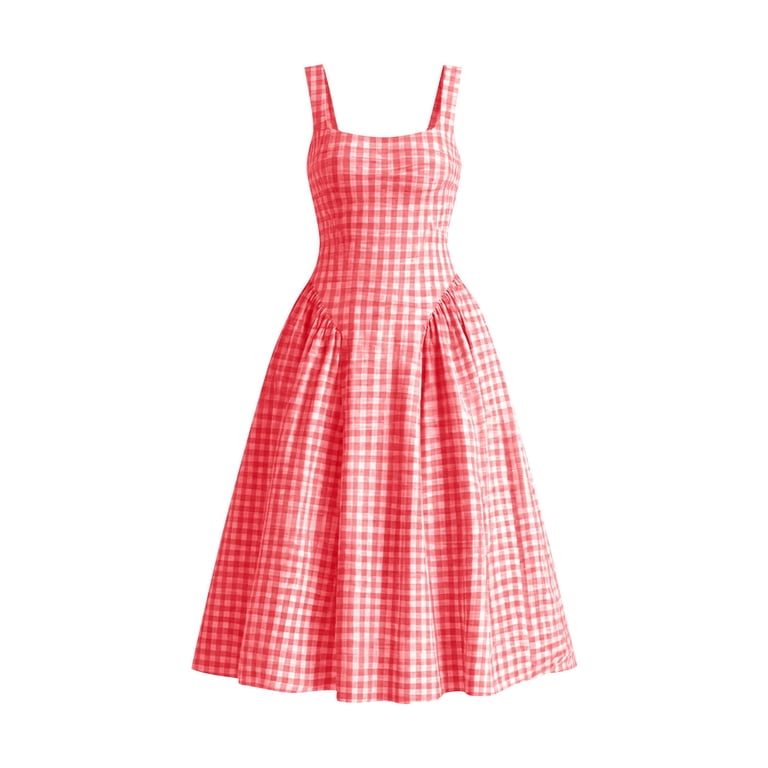 checkered prom dress YUGYXL Women's 1950s Retro Plaid Cocktail Dress Vintage Double Breasted Short Sleeve Swing Wedding Guest Prom Dresses Hot Pink Dresses M