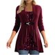 thumbnail image 3 of Blusa de lentejuelas para mujer de manga larga brillante túnica drapeada fluida fiesta jersey con cordón dobladillo con purpurina, 3 of 5