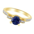 thumbnail image 2 of AFFY Round Cut Simulated Blue Sapphire, White Natural Accent Diamond Solitaire Ring In 10K Yellow Gold, Ring Size-8, 2 of 2